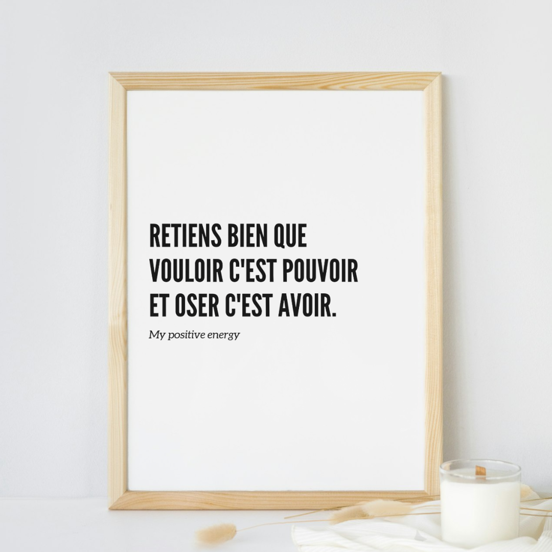 Affiche Motivation "Vouloir c'est Pouvoir" – Décoration Murale Typographique Noir & Blanc