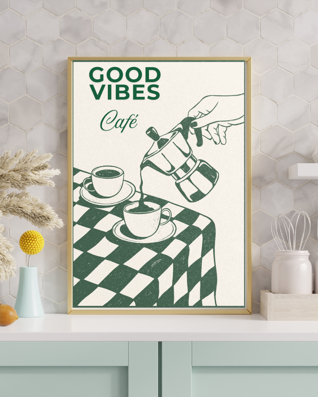Affiche Good vibes café – Illustration Vintage Vert