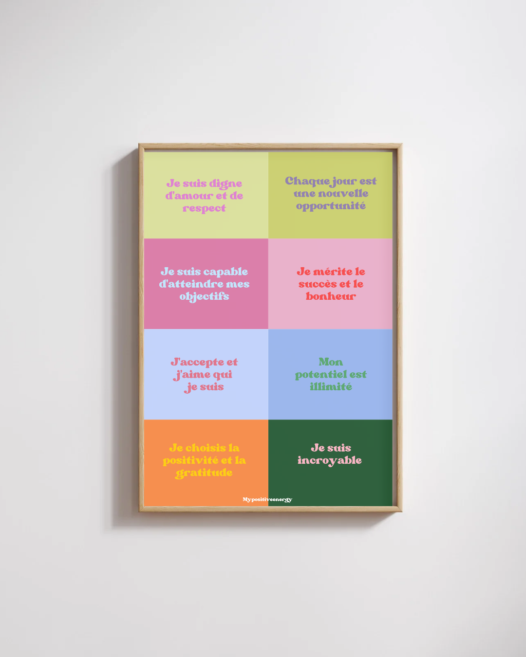 Affiche Affirmations Positives Vert/Rose