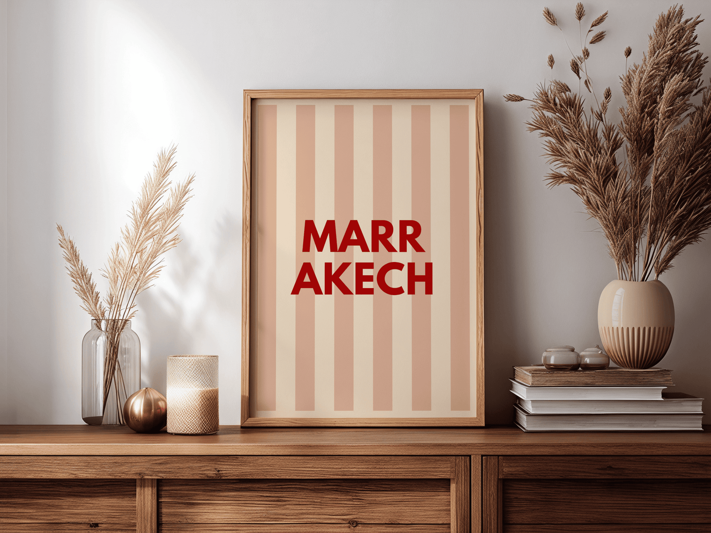 Affiche Marrakech – Décoration Murale Bohème & Poster Voyage Minimaliste à Rayures
