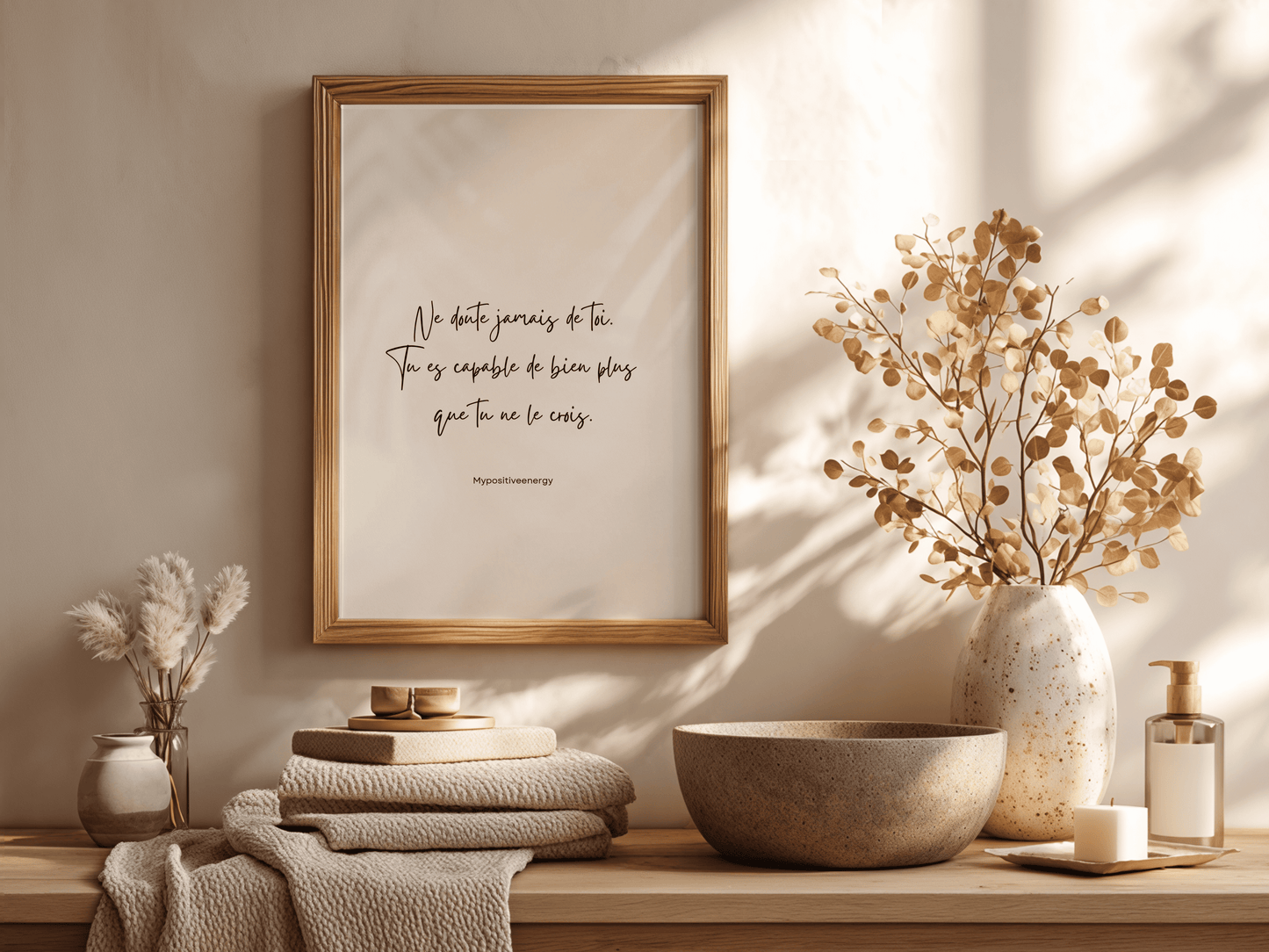 Affiche Motivation "Ne doute jamais de toi" – Décoration Murale Pastel & Calligraphie Élégante