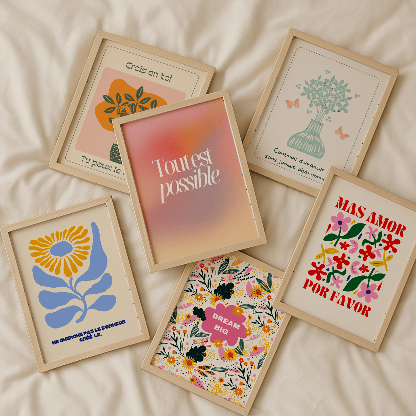 Carte Mantra "Dream Big" – Papeterie Florale Vintage & Carte d'Encouragement Motivante