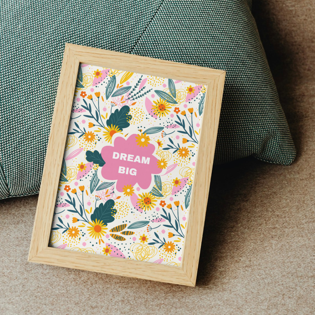 Carte Mantra "Dream Big" – Papeterie Florale Vintage & Carte d'Encouragement Motivante