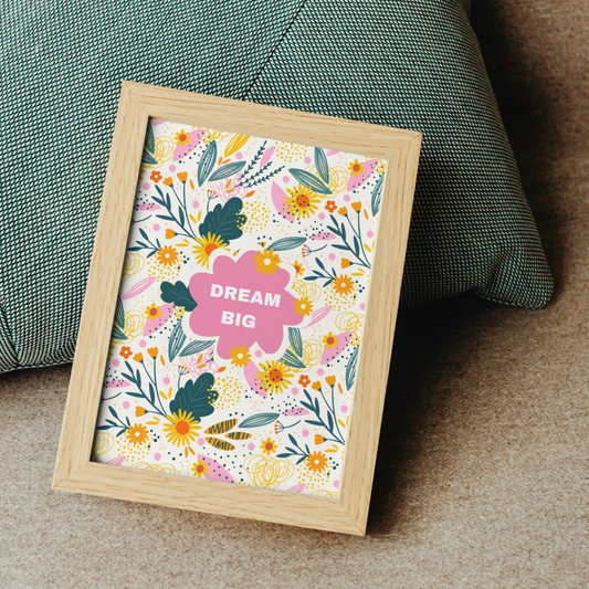 Carte Mantra "Dream Big" – Papeterie Florale Vintage & Carte d'Encouragement Motivante