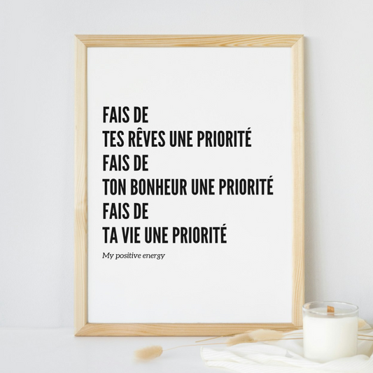 Affiche Développement Personnel "Fais de Ta Vie une Priorité" – Décoration Murale Self-Care & Minimaliste