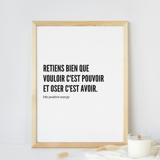 Affiche Motivation "Vouloir c'est Pouvoir" – Décoration Murale Typographique Noir & Blanc