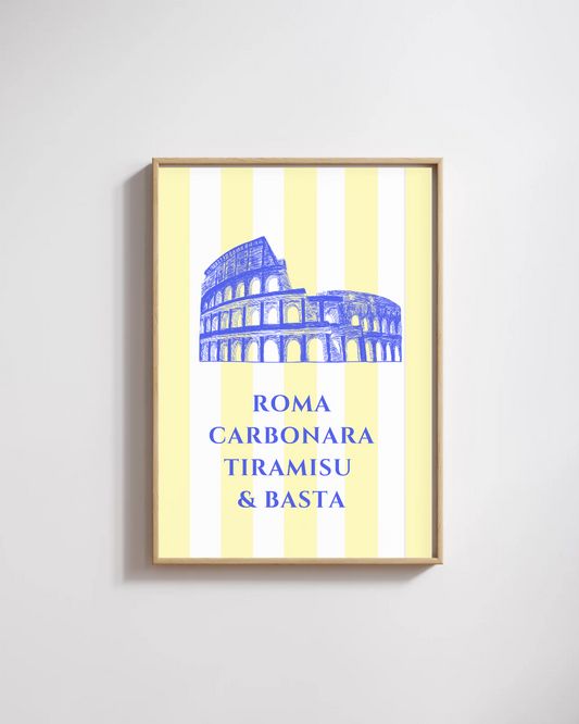 Affiche Roma Italie – Décoration Cuisine Vintage Jaune & Bleu