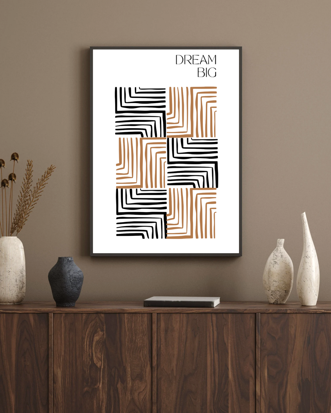 Affiche Dream Big – Poster Géométrique Noir & Ocre Bureau