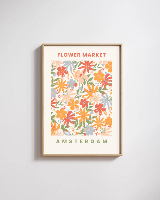 Affiche Flower Market Amsterdam – Poster Fleurs Vintage Rustique
