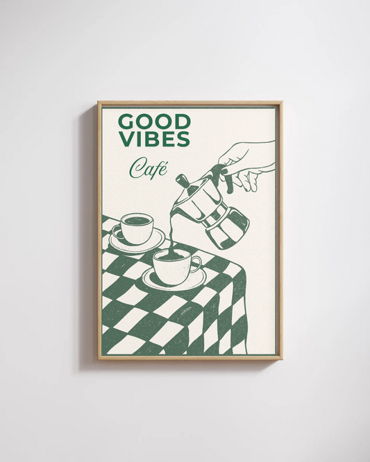 Affiche Good vibes café – Illustration Vintage Vert