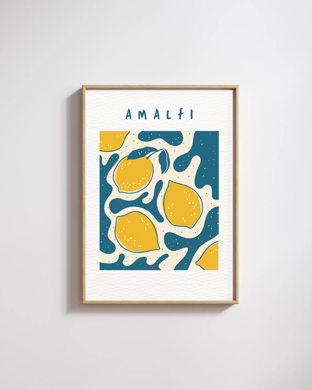 Affiche Amalfi Italie – Poster Citron Jaune & Bleu Marine