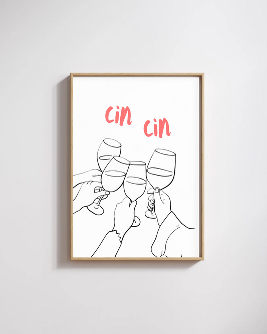 Affiche minimaliste – Cin cin | Illustration apéro entre amies – Déco murale moderne – My Positive Energy
