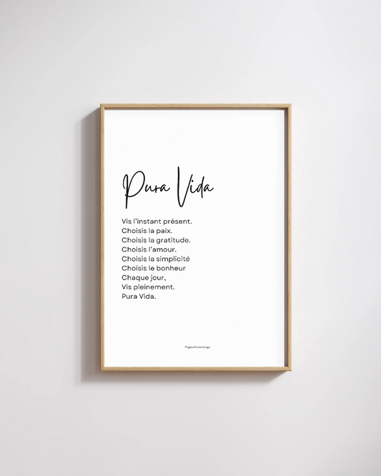 Affiche "Pura Vida" – Noir et blanc