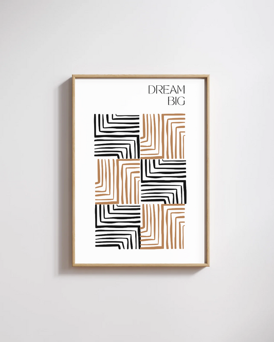 Affiche Dream Big – Poster Géométrique Noir & Ocre Bureau