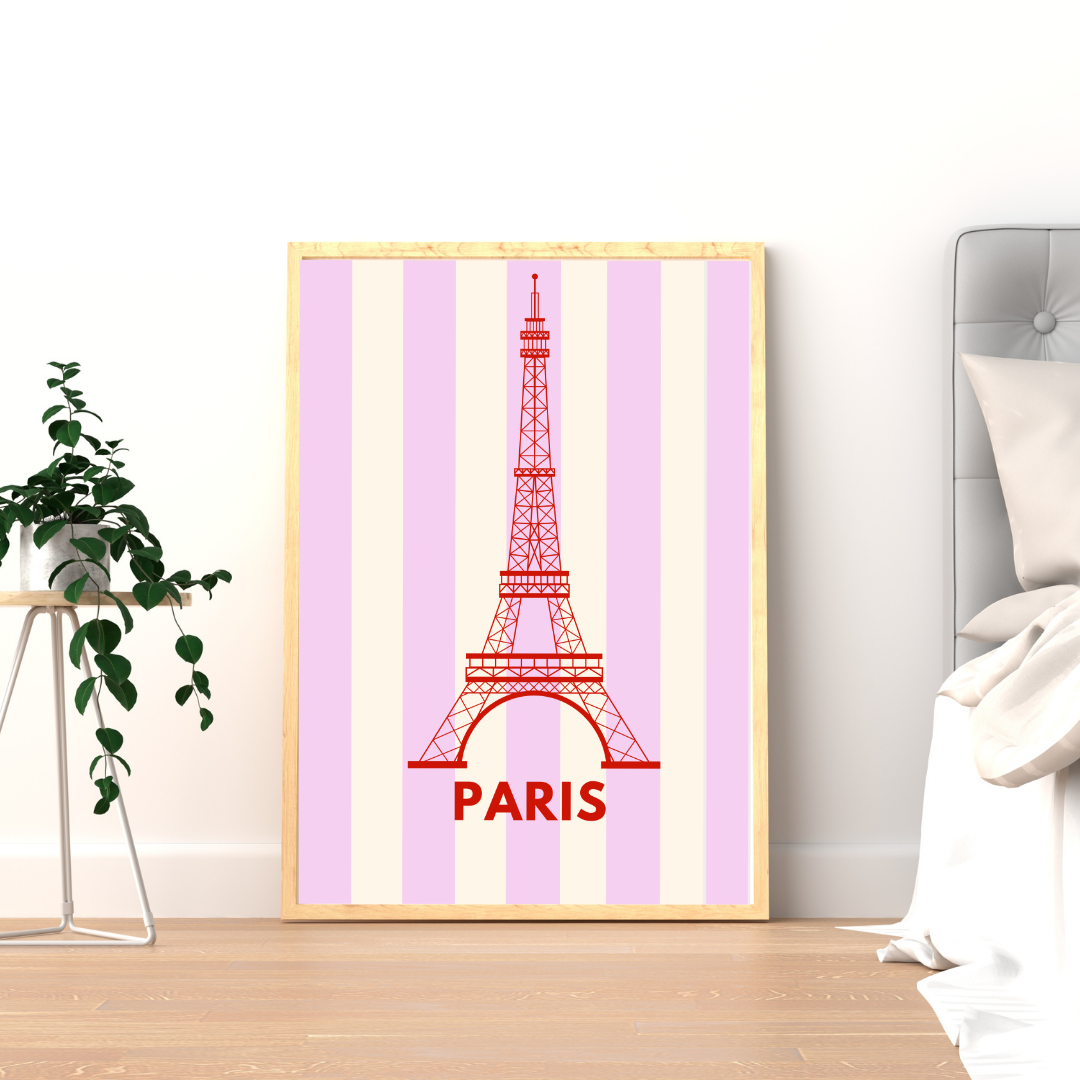 Affiche Paris Tour Eiffel Rose – Décoration Murale Chic & Rétro