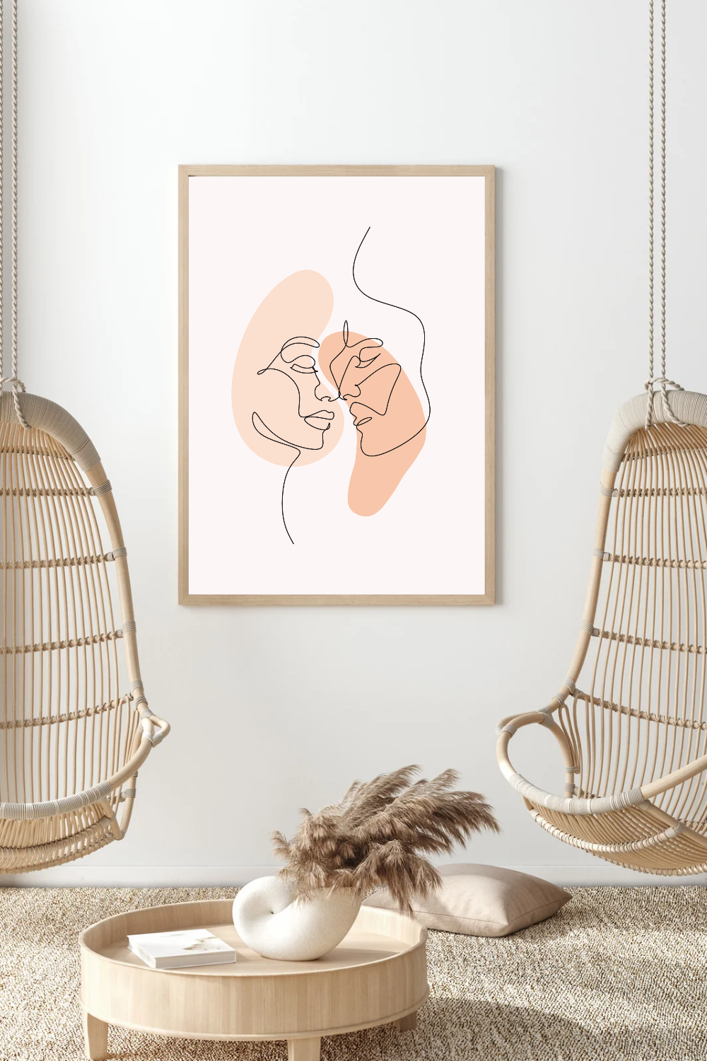 Affiche Line Art Visages – Poster Minimaliste Couple Terracotta