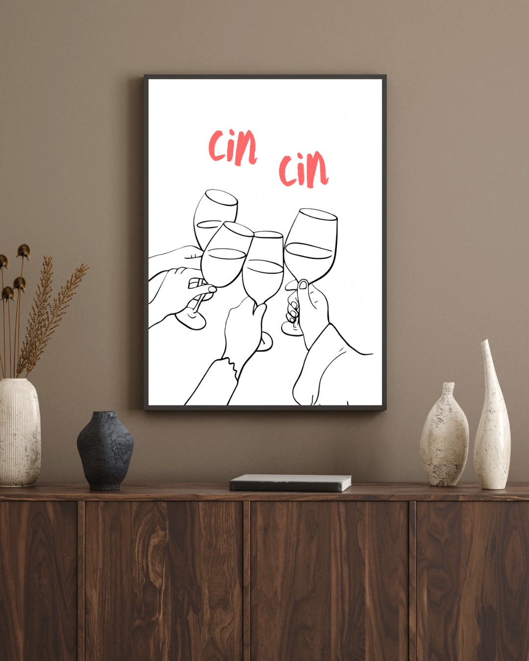 Affiche minimaliste – Cin cin | Illustration apéro entre amies – Déco murale moderne – My Positive Energy