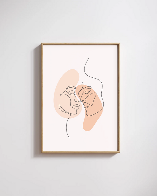 Affiche Line Art Visages – Poster Minimaliste Couple Terracotta