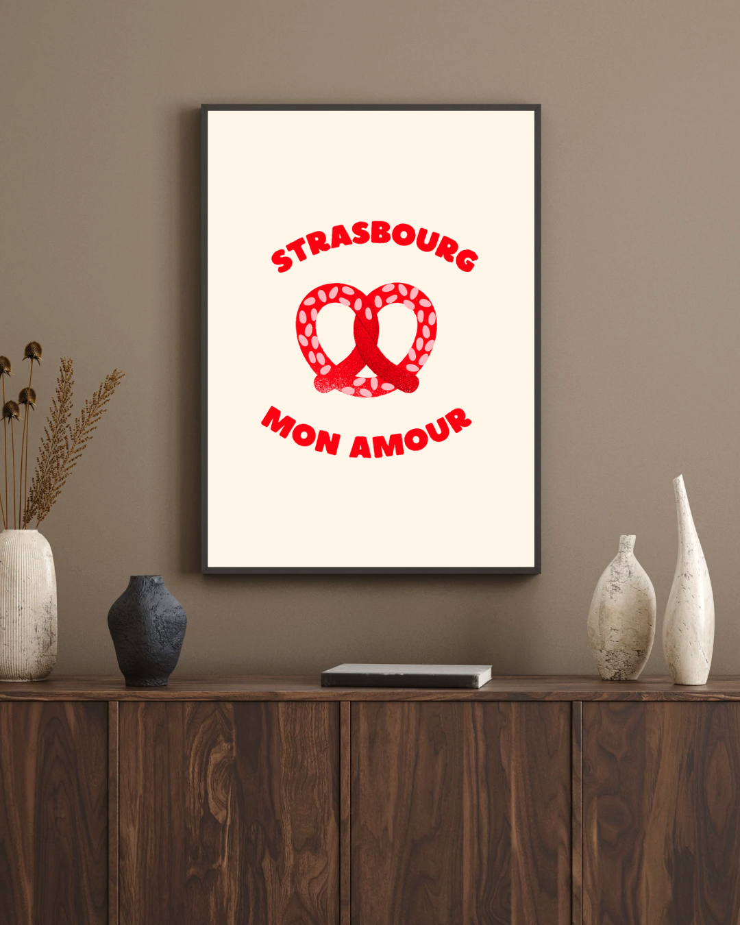 Affiche Strasbourg Alsace – Poster Bretzel Mon Amour Rouge & Crème