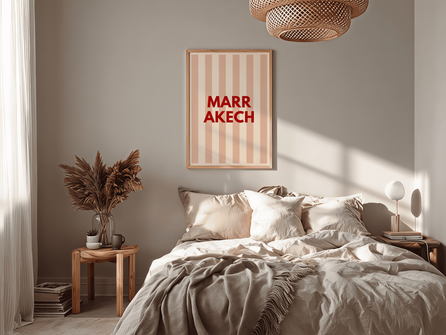 Affiche Marrakech – Décoration Murale Bohème & Poster Voyage Minimaliste à Rayures