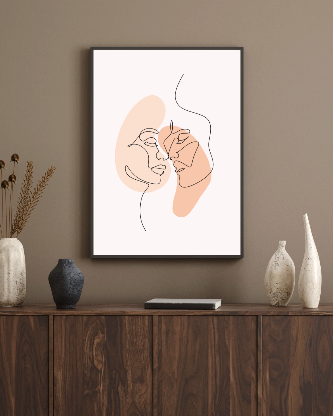 Affiche Line Art Visages – Poster Minimaliste Couple Terracotta